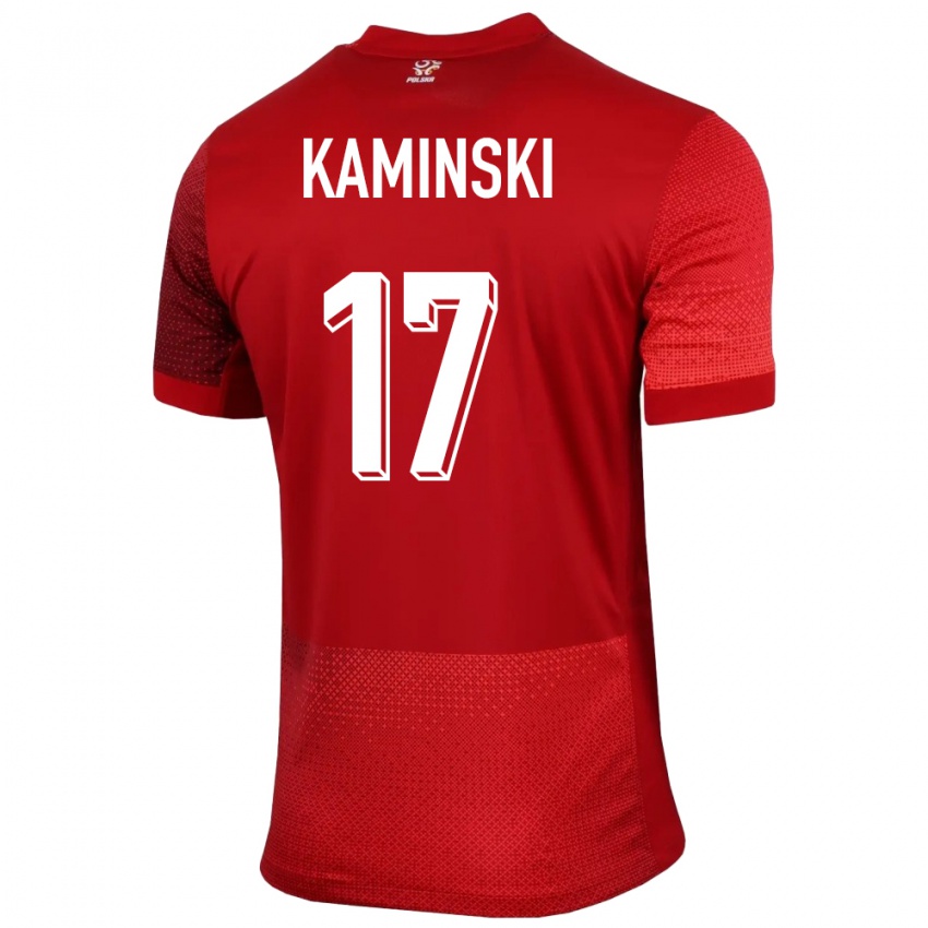Homme Maillot Pologne Jakub Kaminski #17 Rouge Tenues Extérieur 24-26 T-Shirt Belgique