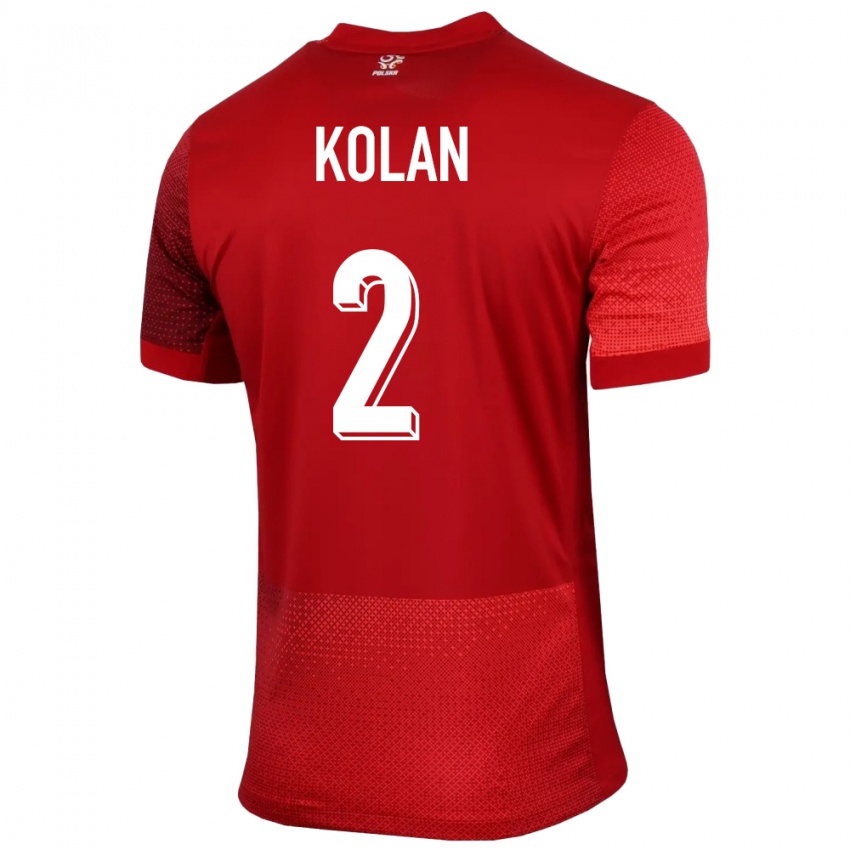 Homme Maillot Pologne Jakub Kolan #2 Rouge Tenues Extérieur 24-26 T-Shirt Belgique