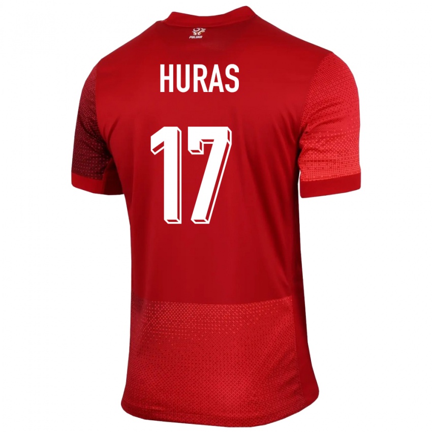 Homme Maillot Pologne Mike Huras #17 Rouge Tenues Extérieur 24-26 T-Shirt Belgique