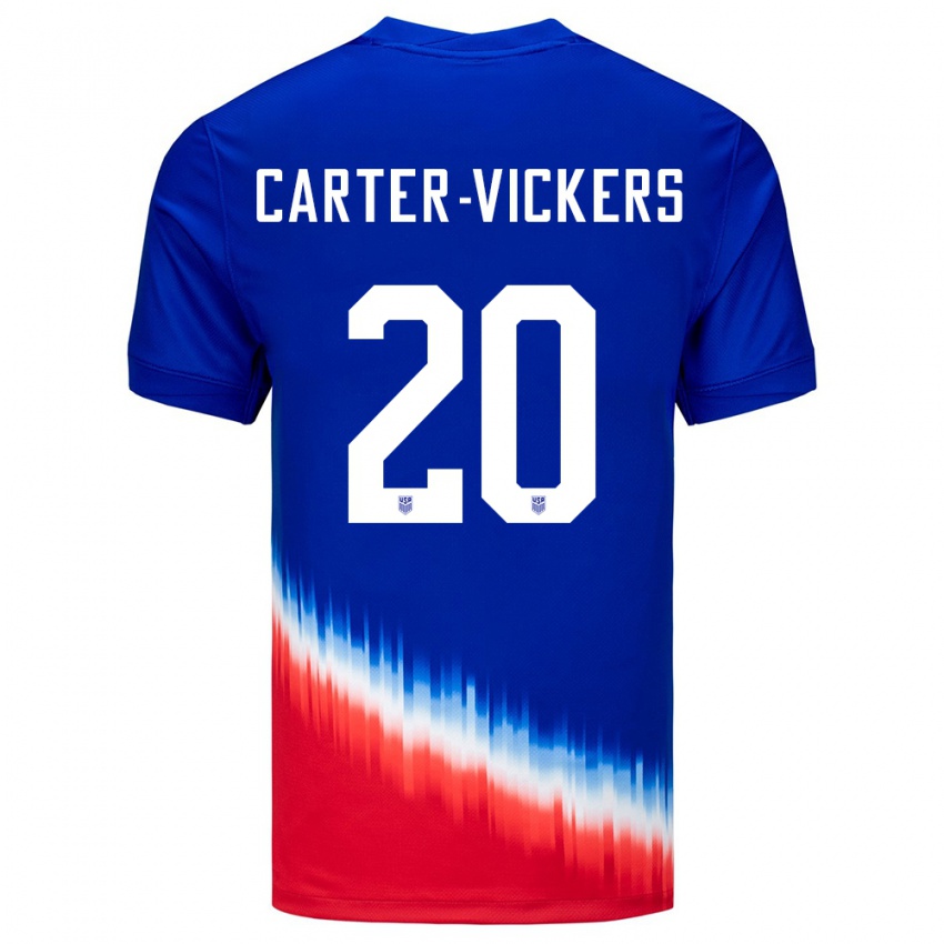 Heren Verenigde Staten Cameron Carter-Vickers #20 Blauw Uitshirt Uittenue 24-26 T-Shirt België