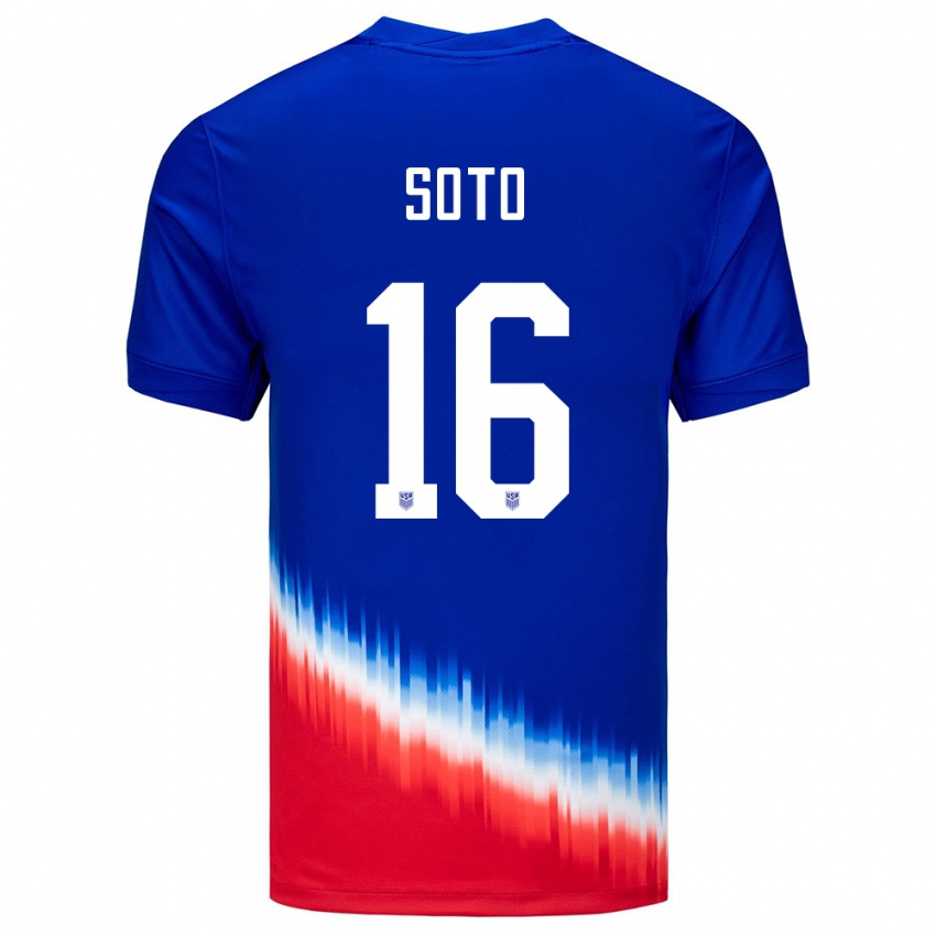 Homme Maillot États-Unis Ezekiel Soto #16 Bleu Tenues Extérieur 24-26 T-Shirt Belgique