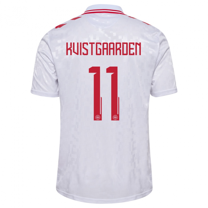 Heren Denemarken Mathias Kvistgaarden #11 Wit Uitshirt Uittenue 24-26 T-Shirt België