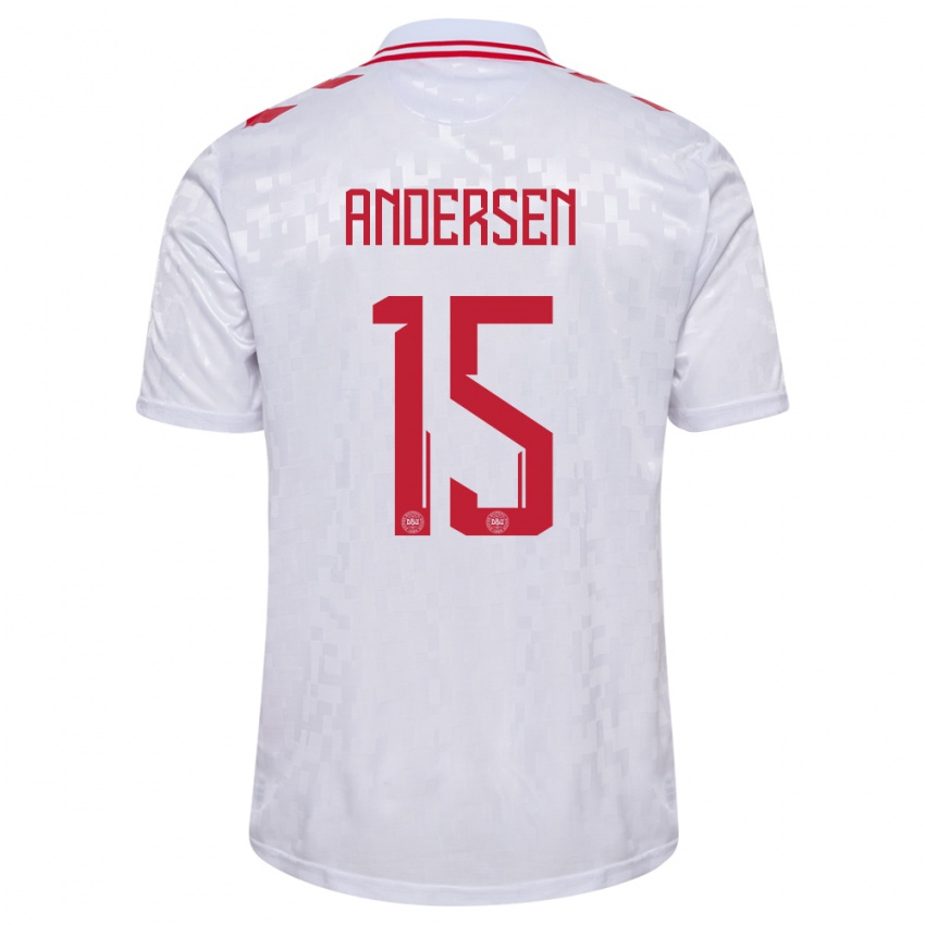 Heren Denemarken Jacob Andersen #15 Wit Uitshirt Uittenue 24-26 T-Shirt België