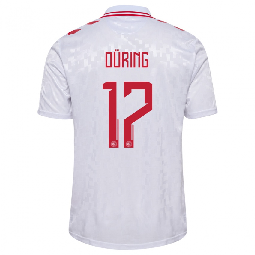 Heren Denemarken Rasmus Düring #17 Wit Uitshirt Uittenue 24-26 T-Shirt België