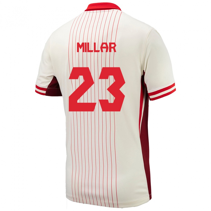 Homme Maillot Canada Liam Millar #23 Blanc Tenues Extérieur 24-26 T-Shirt Belgique