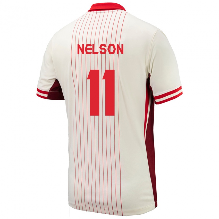 Homme Maillot Canada Jayden Nelson #11 Blanc Tenues Extérieur 24-26 T-Shirt Belgique