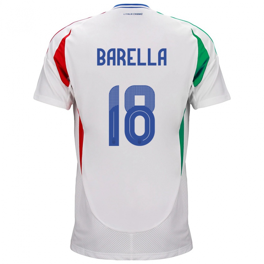 Heren Italië Nicolò Barella #18 Wit Uitshirt Uittenue 24-26 T-Shirt België