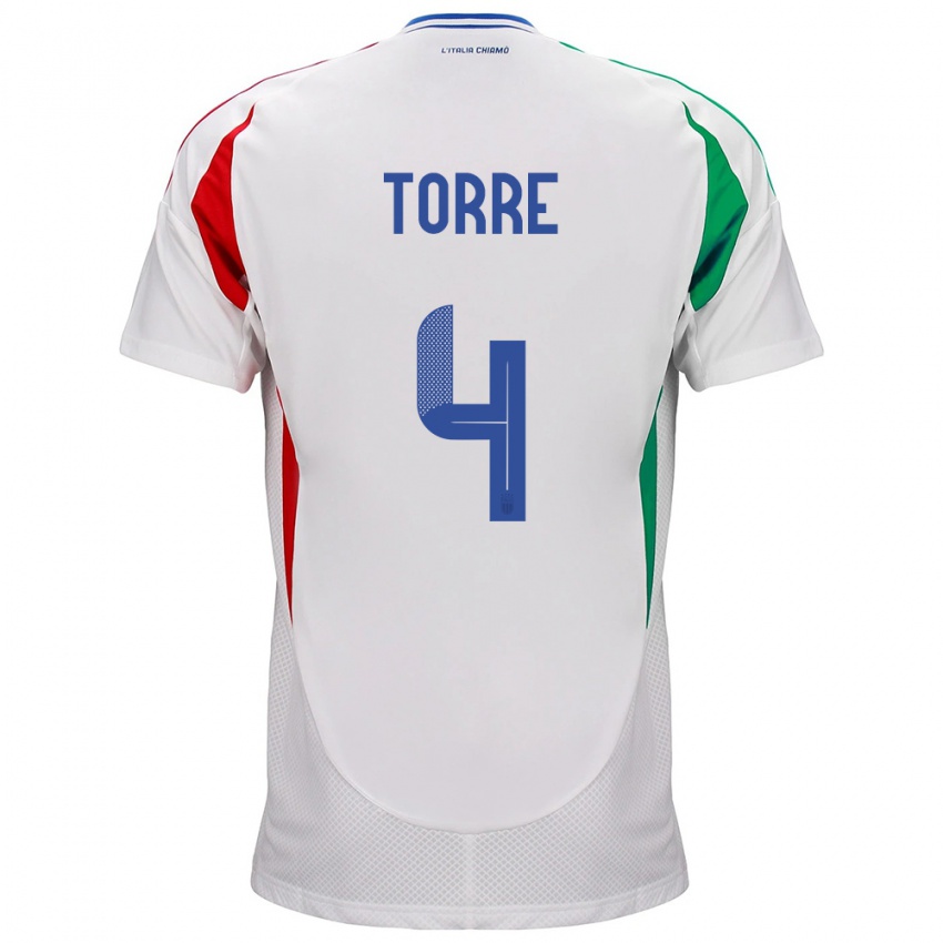 Homme Maillot Italie Pietro La Torre #4 Blanc Tenues Extérieur 24-26 T-Shirt Belgique