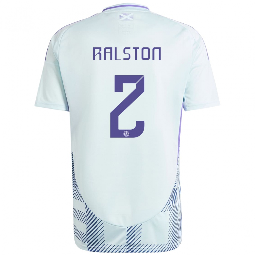 Herren Schottland Anthony Ralston #2 Helles Mintblau Auswärtstrikot Trikot 24-26 T-Shirt Belgien