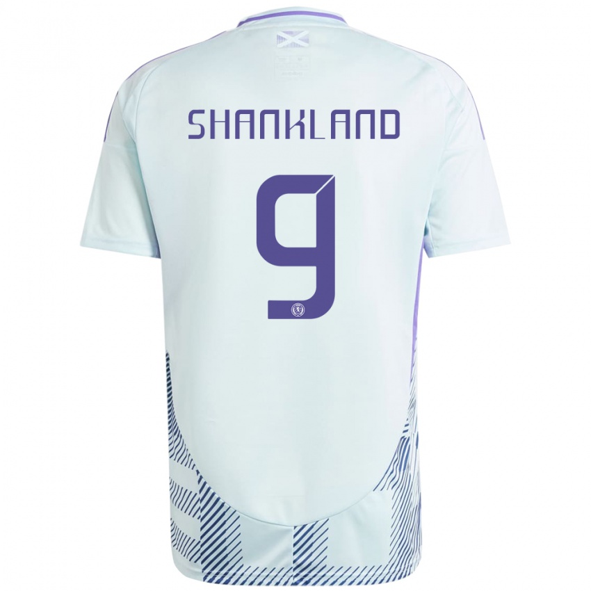 Herren Schottland Lawrence Shankland #9 Helles Mintblau Auswärtstrikot Trikot 24-26 T-Shirt Belgien