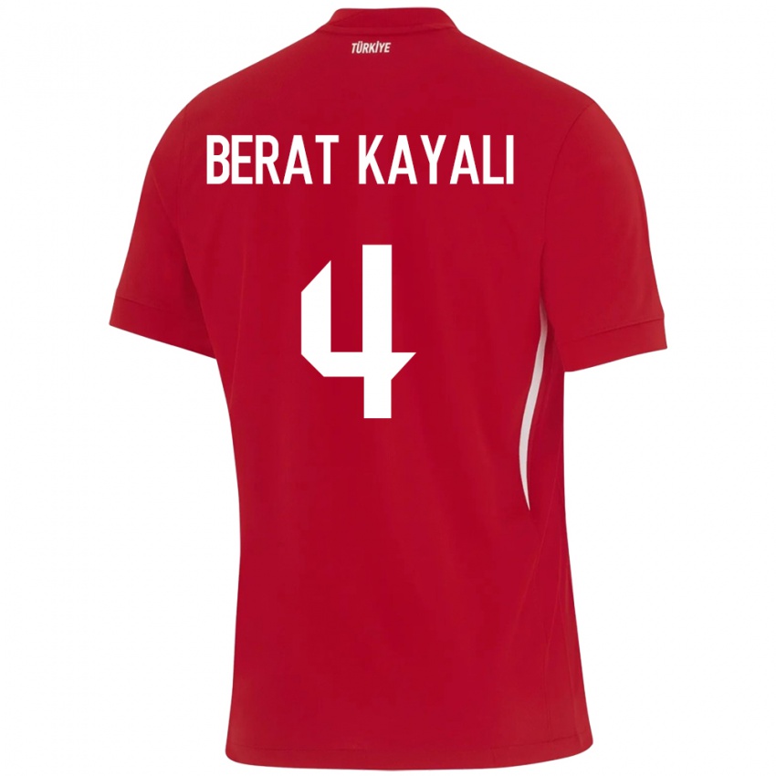 Homme Maillot Turquie Hasan Berat Kayalı #4 Rouge Tenues Extérieur 24-26 T-Shirt Belgique