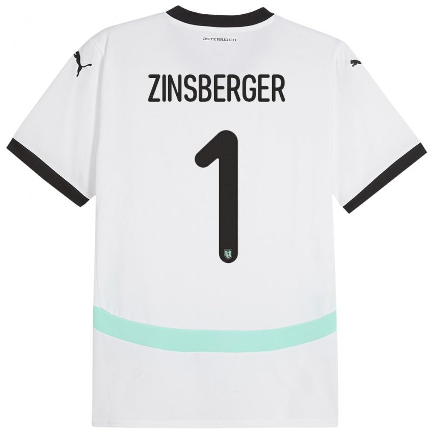 Homme Maillot Autriche Manuela Zinsberger #1 Blanc Tenues Extérieur 24-26 T-Shirt Belgique