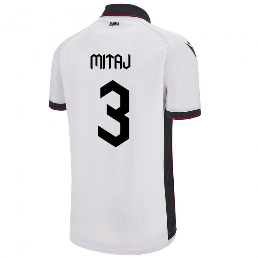 Heren Albanië Mario Mitaj #3 Wit Uitshirt Uittenue 24-26 T-Shirt België