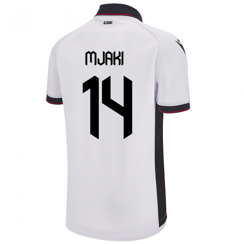 Heren Albanië Agan Mjaki #14 Wit Uitshirt Uittenue 24-26 T-Shirt België