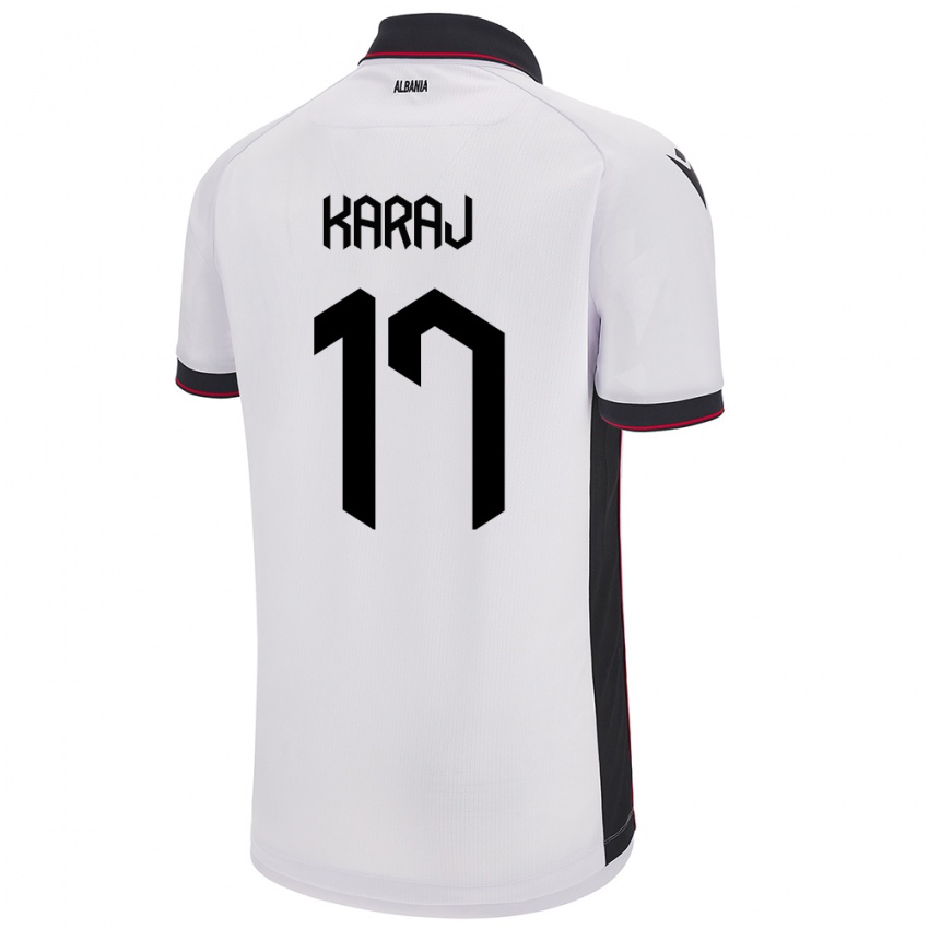 Heren Albanië Eraldo Karaj #17 Wit Uitshirt Uittenue 24-26 T-Shirt België