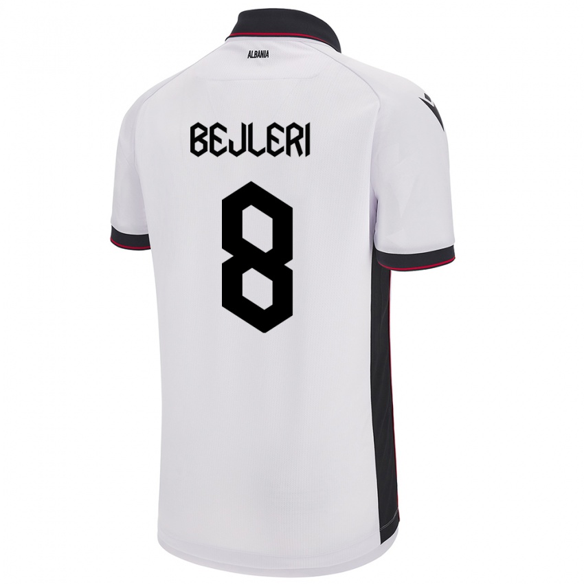 Homme Maillot Albanie Markela Bejleri #8 Blanc Tenues Extérieur 24-26 T-Shirt Belgique