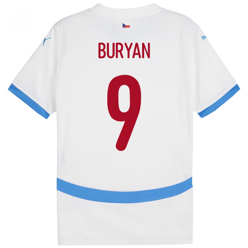 Heren Tsjechië Jan Buryan #9 Wit Uitshirt Uittenue 24-26 T-Shirt België