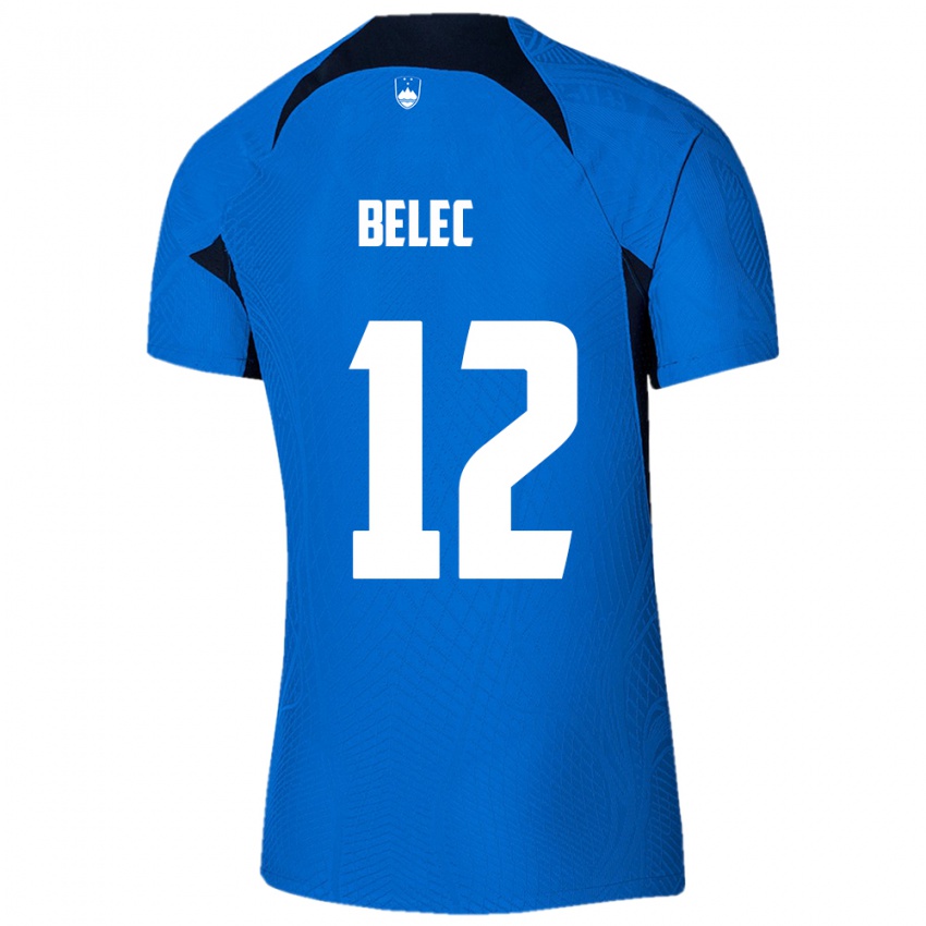 Homme Maillot Slovénie Vid Belec #12 Bleu Tenues Extérieur 24-26 T-Shirt Belgique