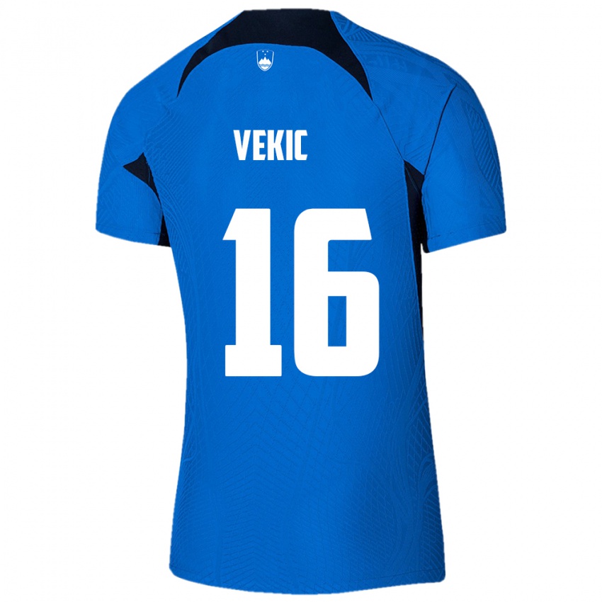 Heren Slovenië Igor Vekic #16 Blauw Uitshirt Uittenue 24-26 T-Shirt België