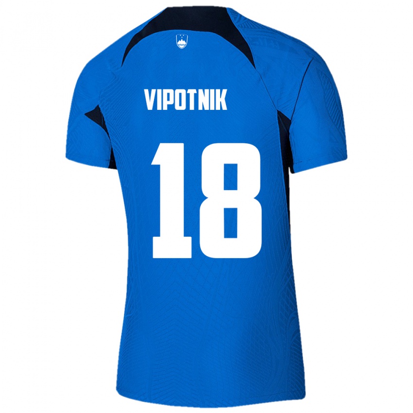 Heren Slovenië Zan Vipotnik #18 Blauw Uitshirt Uittenue 24-26 T-Shirt België