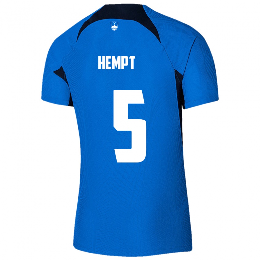 Heren Slovenië Lukas Hempt #5 Blauw Uitshirt Uittenue 24-26 T-Shirt België