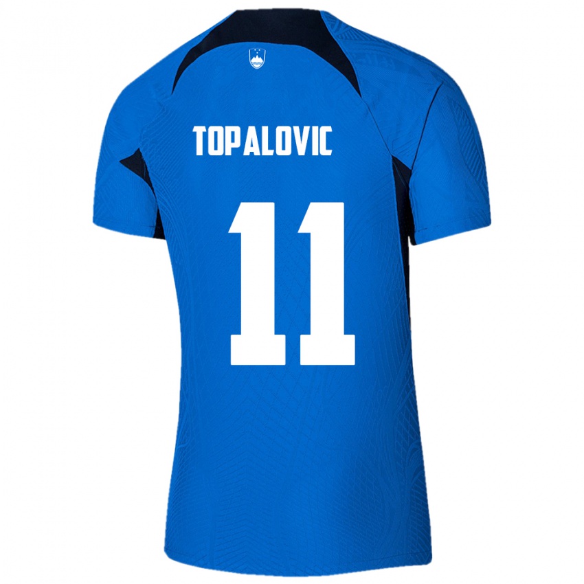 Homme Maillot Slovénie Luka Topalovic #11 Bleu Tenues Extérieur 24-26 T-Shirt Belgique