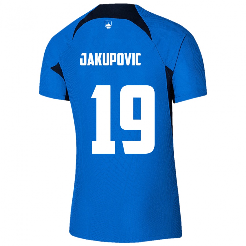 Heren Slovenië Aldin Jakupovic #19 Blauw Uitshirt Uittenue 24-26 T-Shirt België