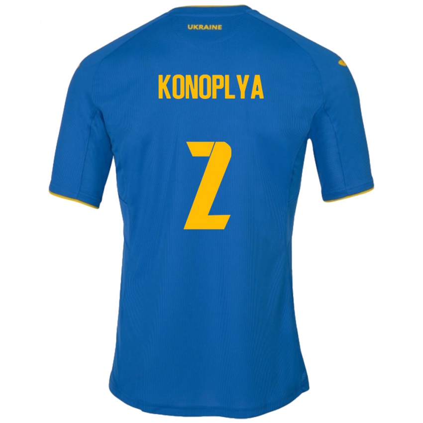 Heren Oekraïne Yukhym Konoplya #2 Blauw Uitshirt Uittenue 24-26 T-Shirt België