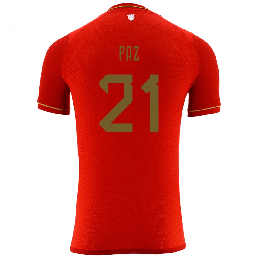 Heren Bolivia Luis Paz #21 Rood Uitshirt Uittenue 24-26 T-Shirt België