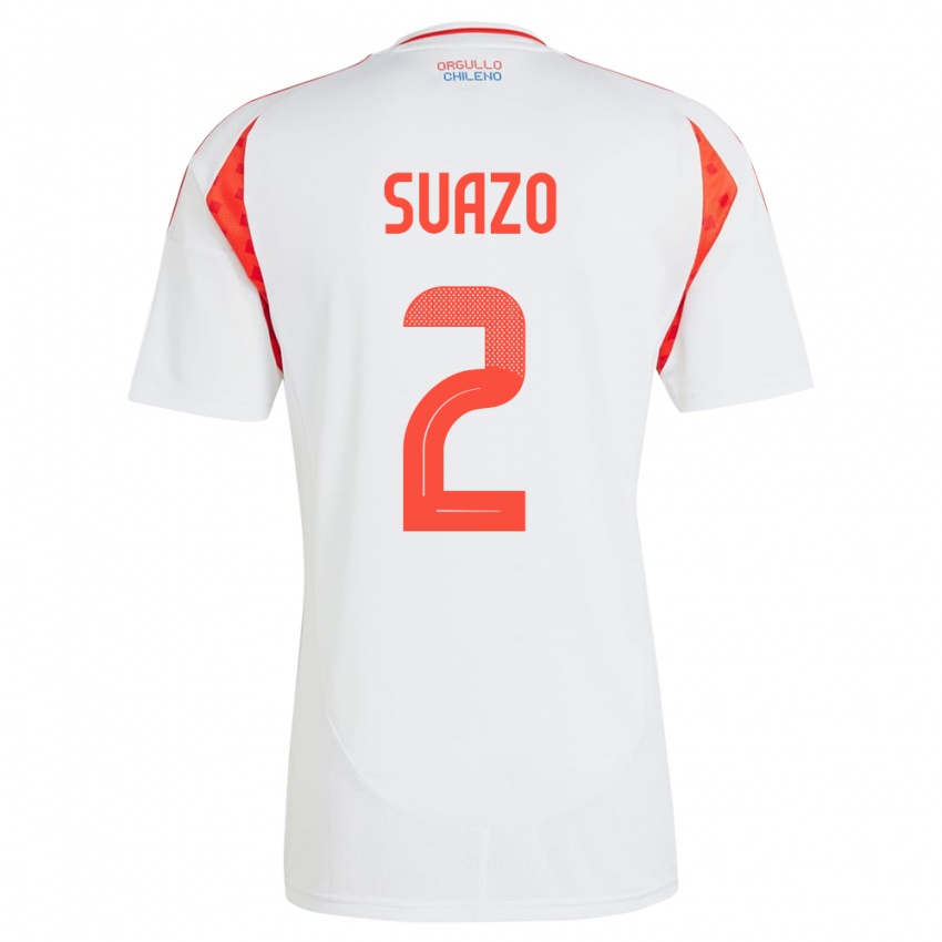 Herren Chile Gabriel Suazo #2 Weiß Auswärtstrikot Trikot 24-26 T-Shirt Belgien