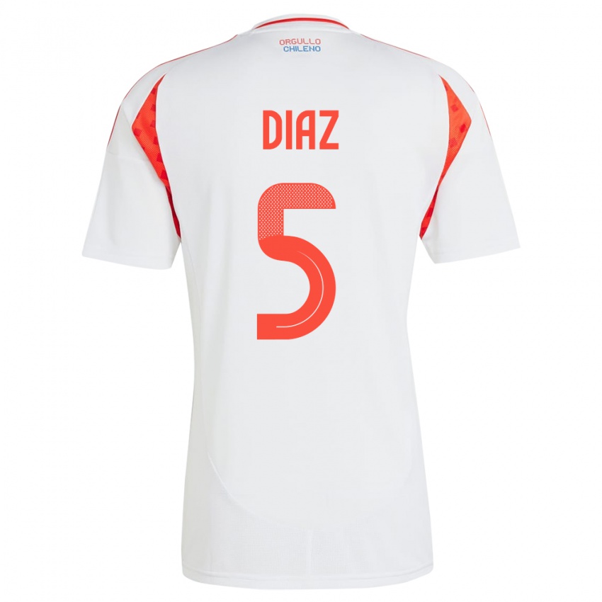 Herren Chile Paulo Díaz #5 Weiß Auswärtstrikot Trikot 24-26 T-Shirt Belgien