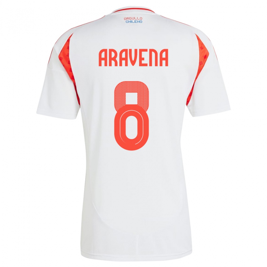 Herren Chile Alexander Aravena #8 Weiß Auswärtstrikot Trikot 24-26 T-Shirt Belgien