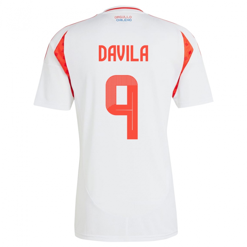 Herren Chile Víctor Dávila #9 Weiß Auswärtstrikot Trikot 24-26 T-Shirt Belgien