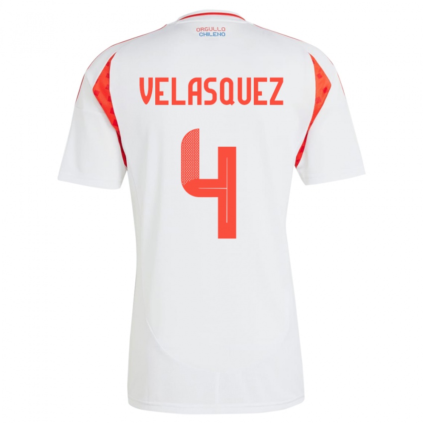 Homme Maillot Chili Lucas Velásquez #4 Blanc Tenues Extérieur 24-26 T-Shirt Belgique