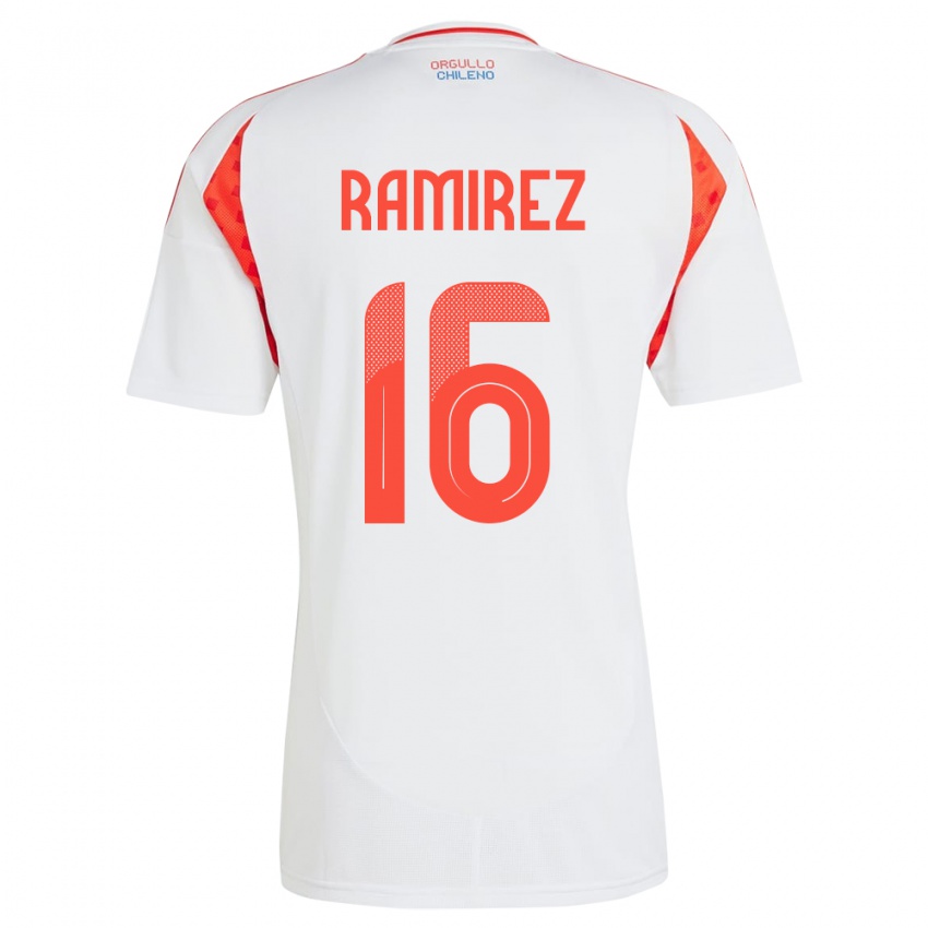 Herren Chile Vicente Ramírez #16 Weiß Auswärtstrikot Trikot 24-26 T-Shirt Belgien