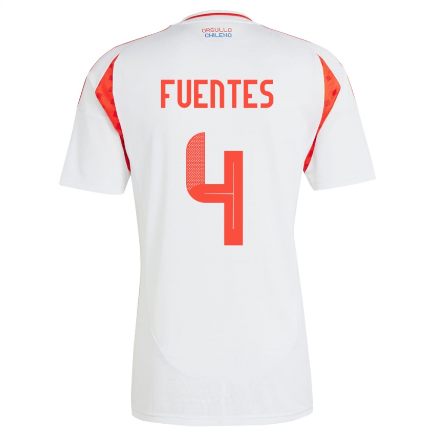 Herren Chile Karen Fuentes #4 Weiß Auswärtstrikot Trikot 24-26 T-Shirt Belgien