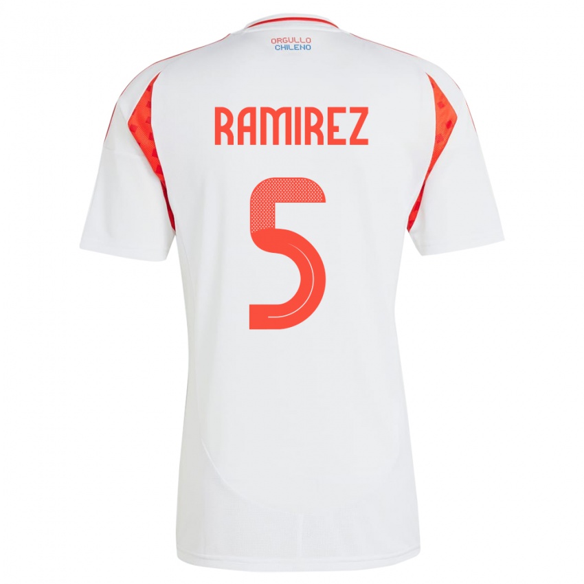 Herren Chile Fernanda Ramírez #5 Weiß Auswärtstrikot Trikot 24-26 T-Shirt Belgien