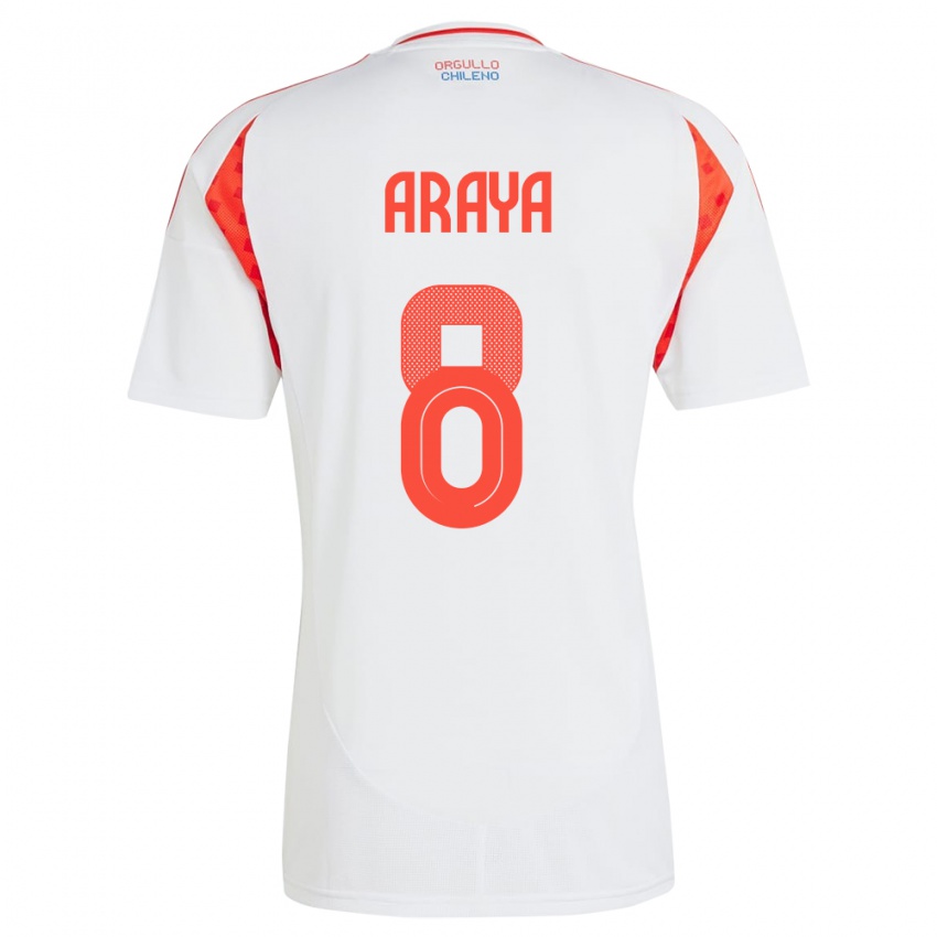 Herren Chile Karen Araya #8 Weiß Auswärtstrikot Trikot 24-26 T-Shirt Belgien