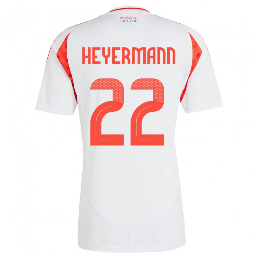 Herren Chile Agustina Heyermann #22 Weiß Auswärtstrikot Trikot 24-26 T-Shirt Belgien