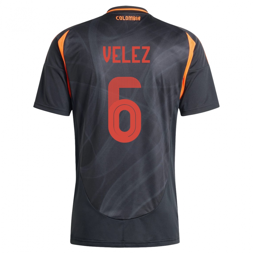 Heren Colombia Jhon Vélez #6 Zwart Uitshirt Uittenue 24-26 T-Shirt België