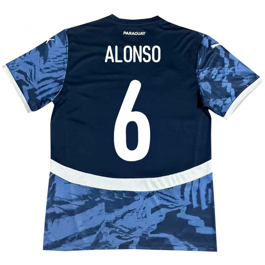 Herren Paraguay Júnior Alonso #6 Blau Auswärtstrikot Trikot 24-26 T-Shirt Belgien