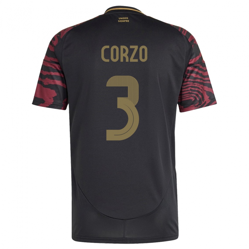 Herren Peru Aldo Corzo #3 Schwarz Auswärtstrikot Trikot 24-26 T-Shirt Belgien