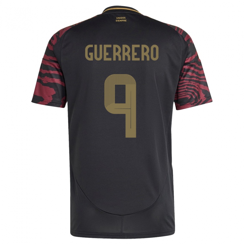 Herren Peru Paolo Guerrero #9 Schwarz Auswärtstrikot Trikot 24-26 T-Shirt Belgien