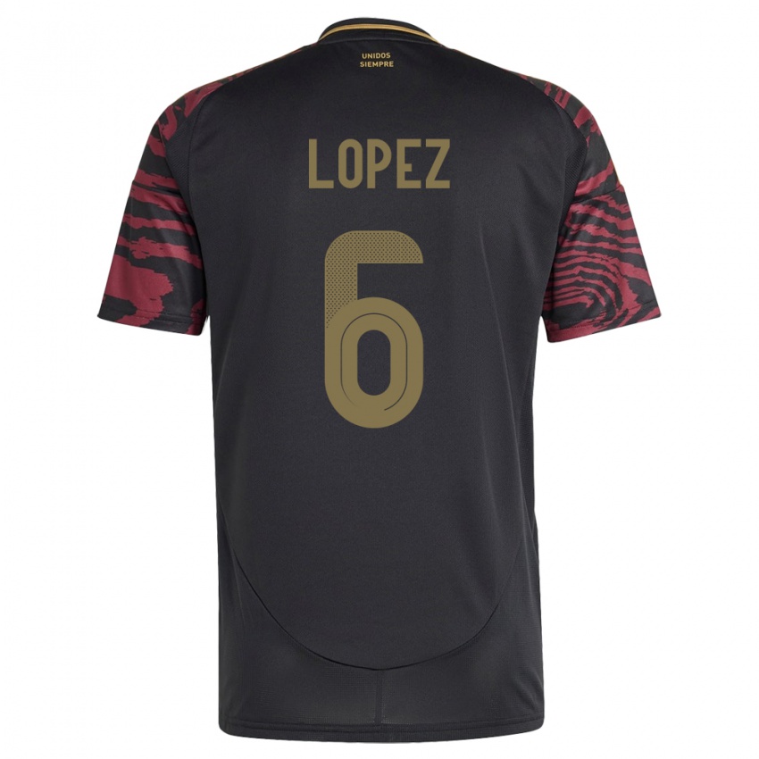 Herren Peru Marcos López #6 Schwarz Auswärtstrikot Trikot 24-26 T-Shirt Belgien