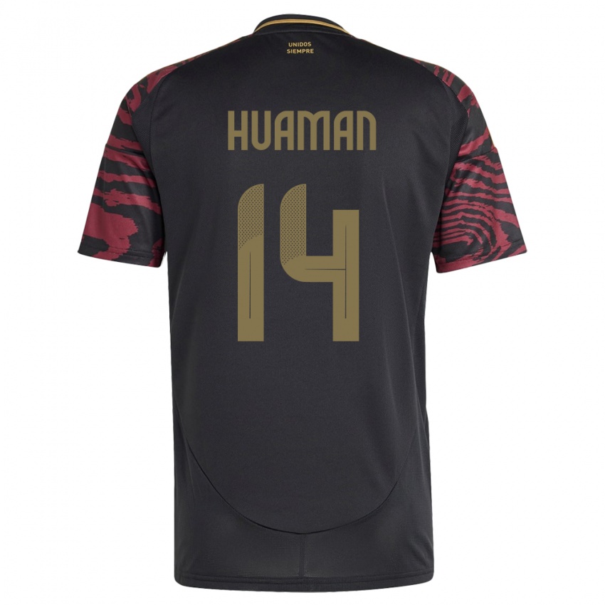 Herren Peru Marco Huamán #14 Schwarz Auswärtstrikot Trikot 24-26 T-Shirt Belgien