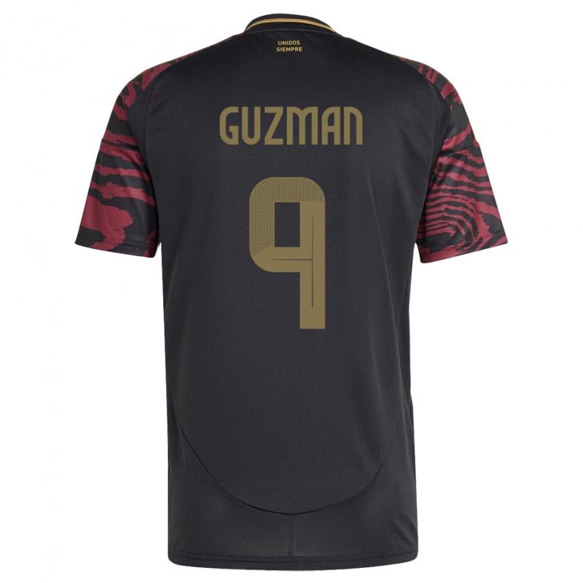 Herren Peru Víctor Guzmán #9 Schwarz Auswärtstrikot Trikot 24-26 T-Shirt Belgien