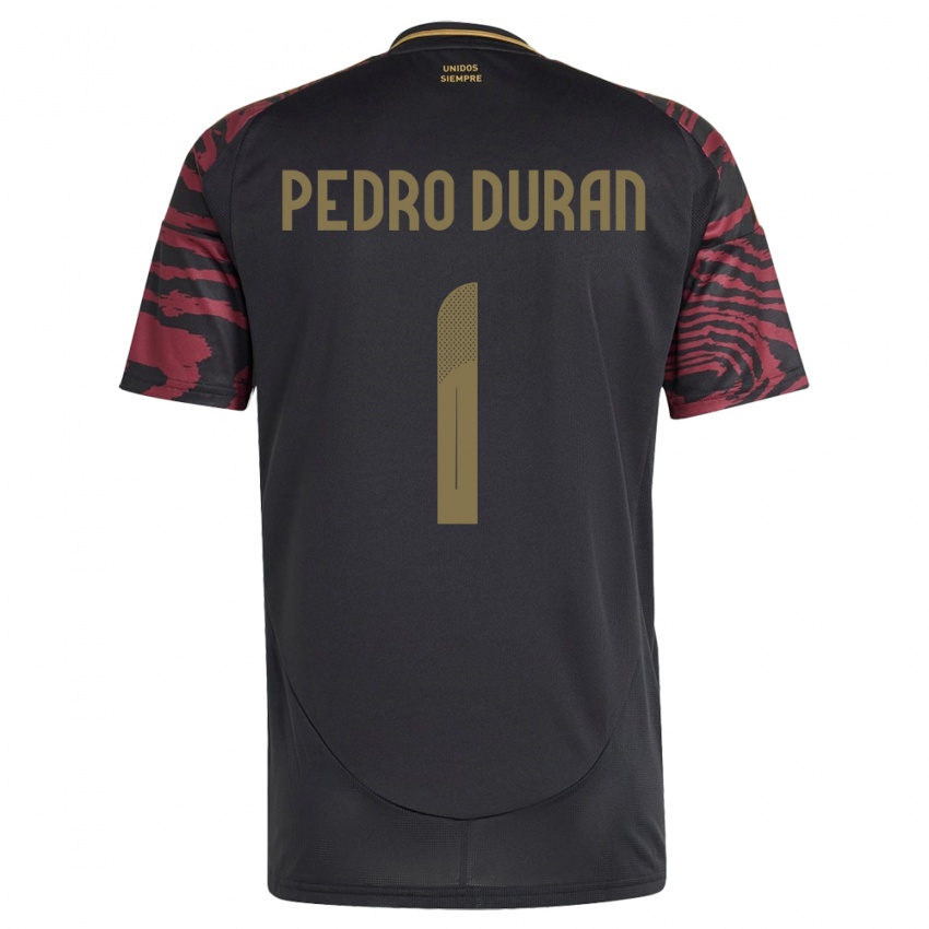 Herren Peru Juan Pedro Durán #1 Schwarz Auswärtstrikot Trikot 24-26 T-Shirt Belgien