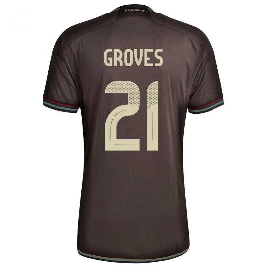 Heren Jamaica Isreala Groves #21 Nachtbruin Uitshirt Uittenue 24-26 T-Shirt België
