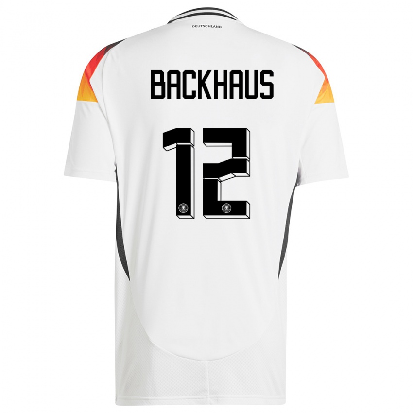 Femme Maillot Allemagne Mio Backhaus #12 Blanc Tenues Domicile 24-26 T-Shirt Belgique