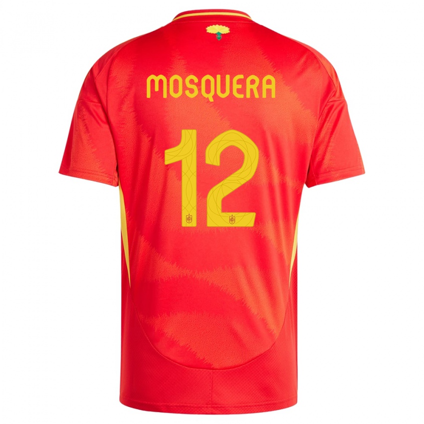 Femme Maillot Espagne Cristian Mosquera #12 Rouge Tenues Domicile 24-26 T-Shirt Belgique